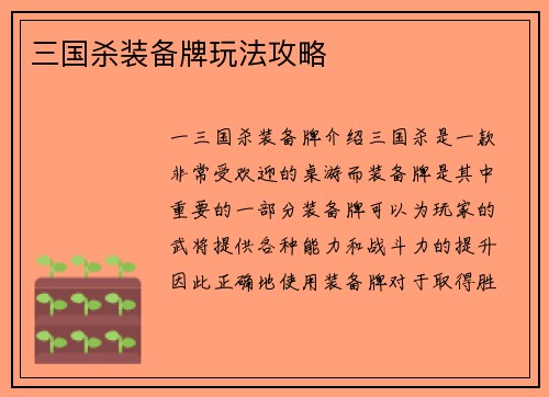 三国杀装备牌玩法攻略
