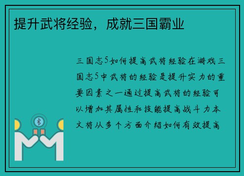 提升武将经验，成就三国霸业